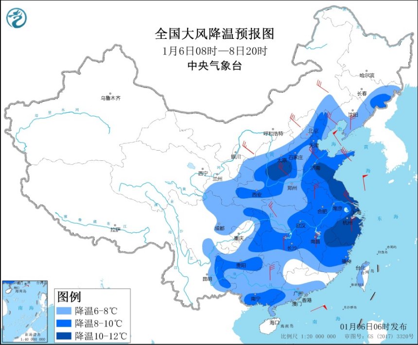 寒潮蓝色预警!山东江苏浙江等地部分地区降温可达10℃ 1