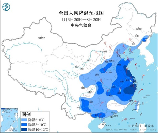 寒潮蓝色预警:江苏浙江福建等部分地区降温10℃ 1