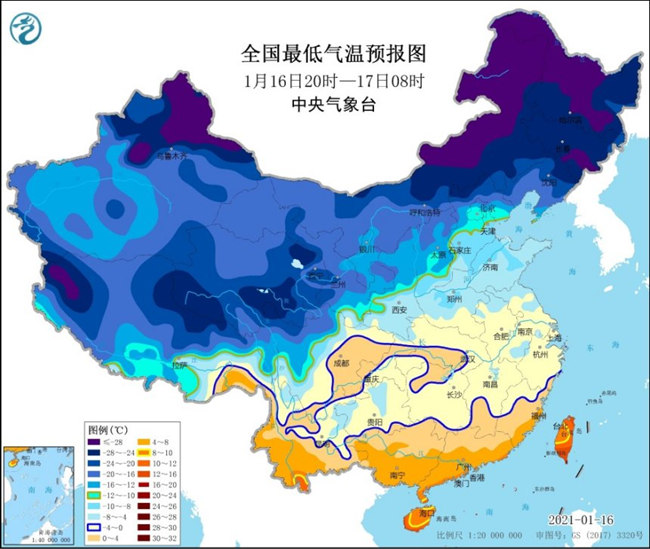 寒潮蓝色预警:江南华南部分地区气温下降6~8℃ 2